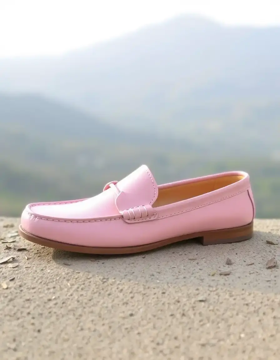 Mocassini rosa morbido in pelle, modello slip-on