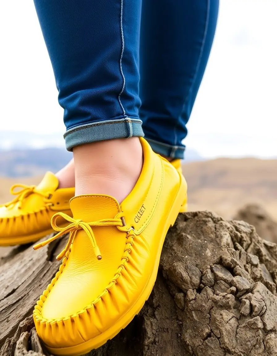 Mocassini in pelle giallo acceso, stile vivace