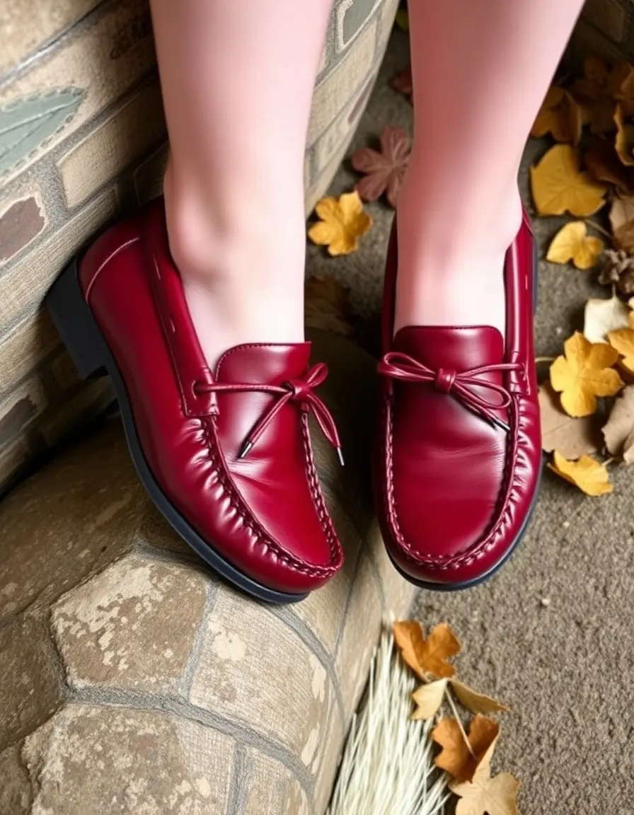 Eleganti mocassini in pelle bordeaux, colore profondo