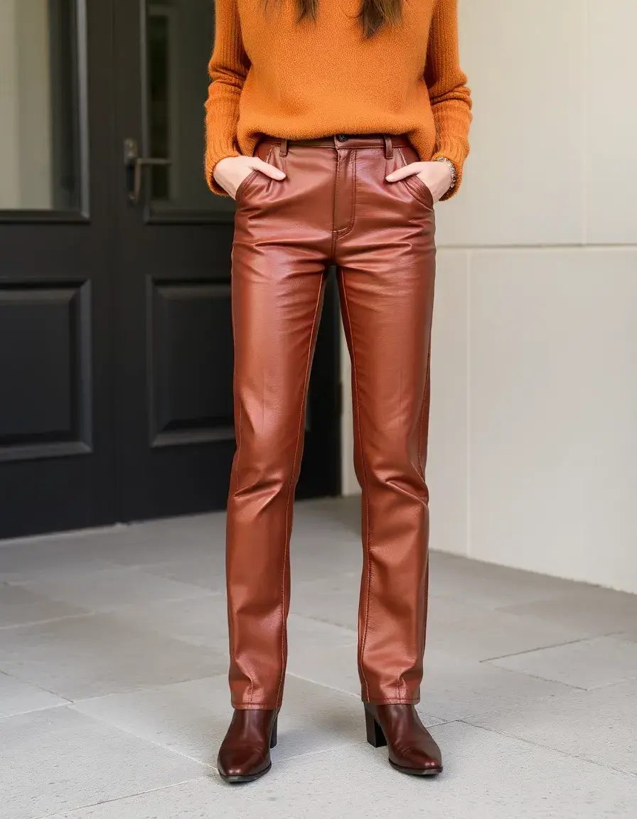 Pantaloni di pelle marrone gamba dritta uomo