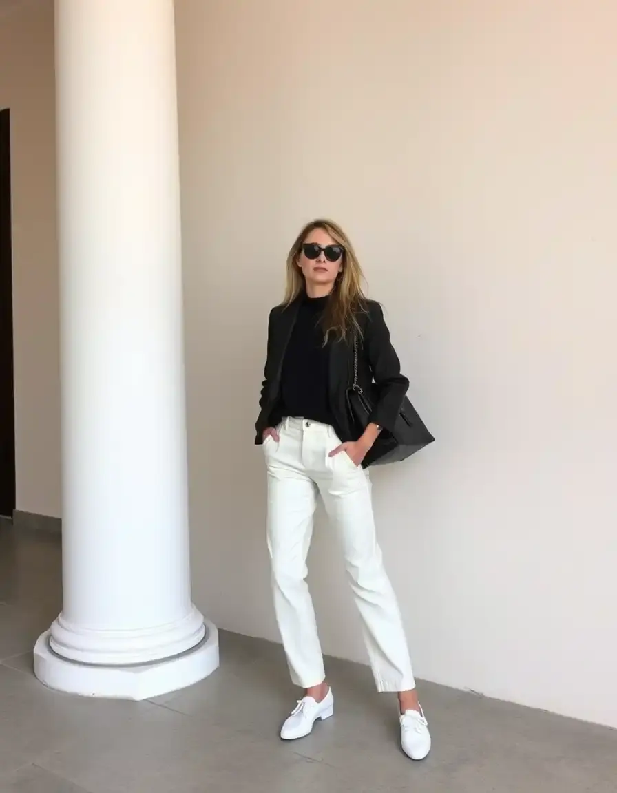 Pantaloni di pelle bianca taglio casual largo