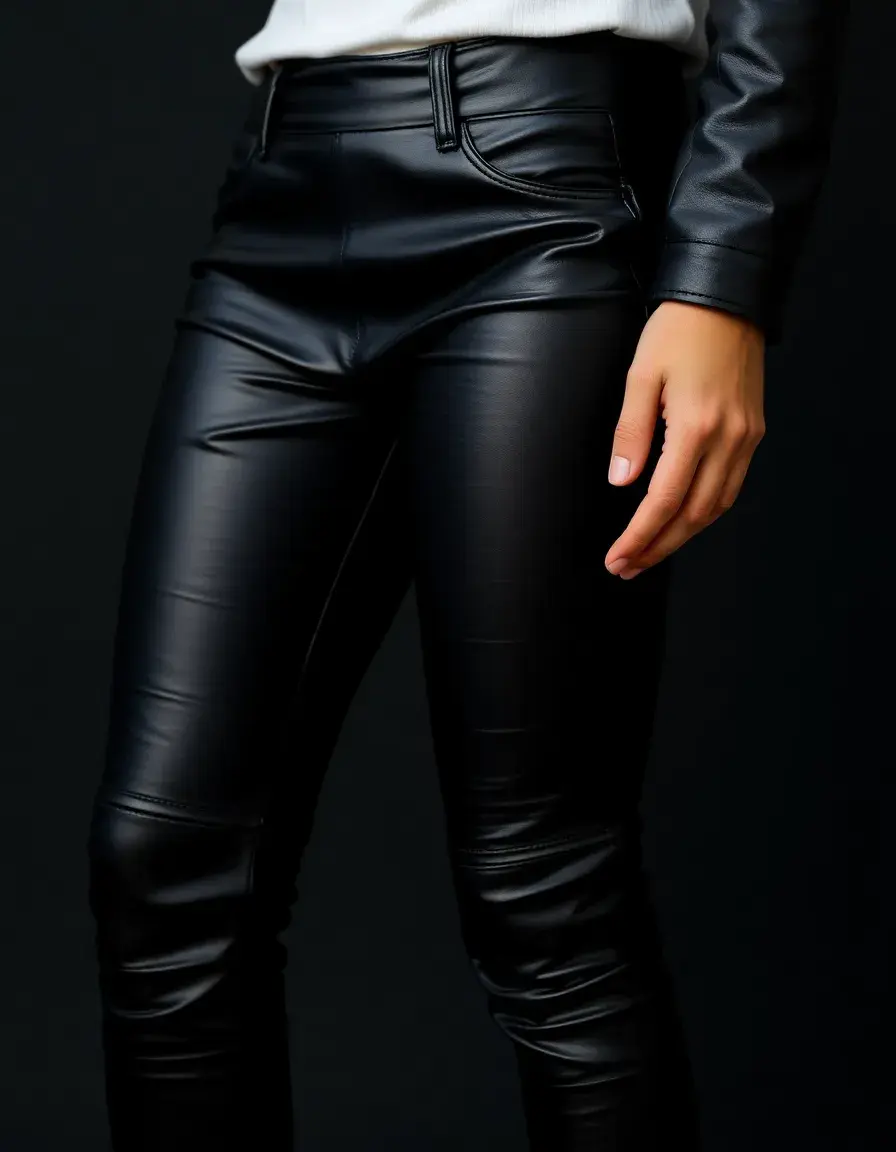 Pantaloni moto in pelle nera con toppe sulle ginocchia
