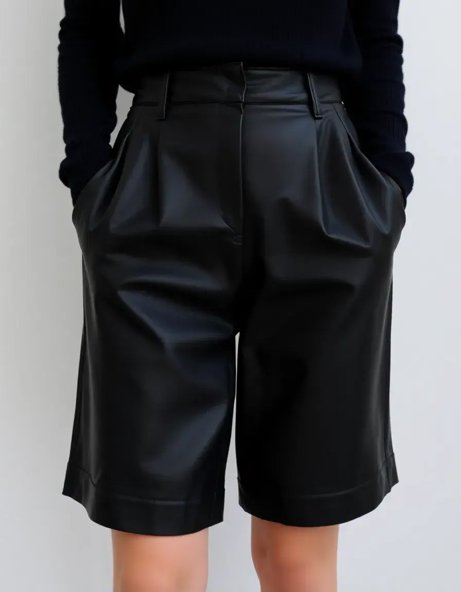 Pantaloni culottes corti in pelle nera