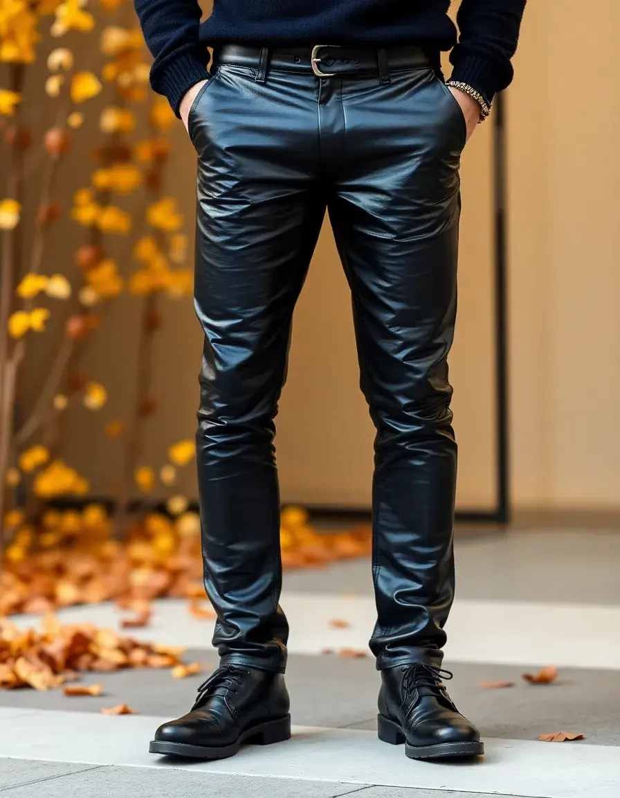Pantaloni pelle uomo stile jeans neri taglio classico