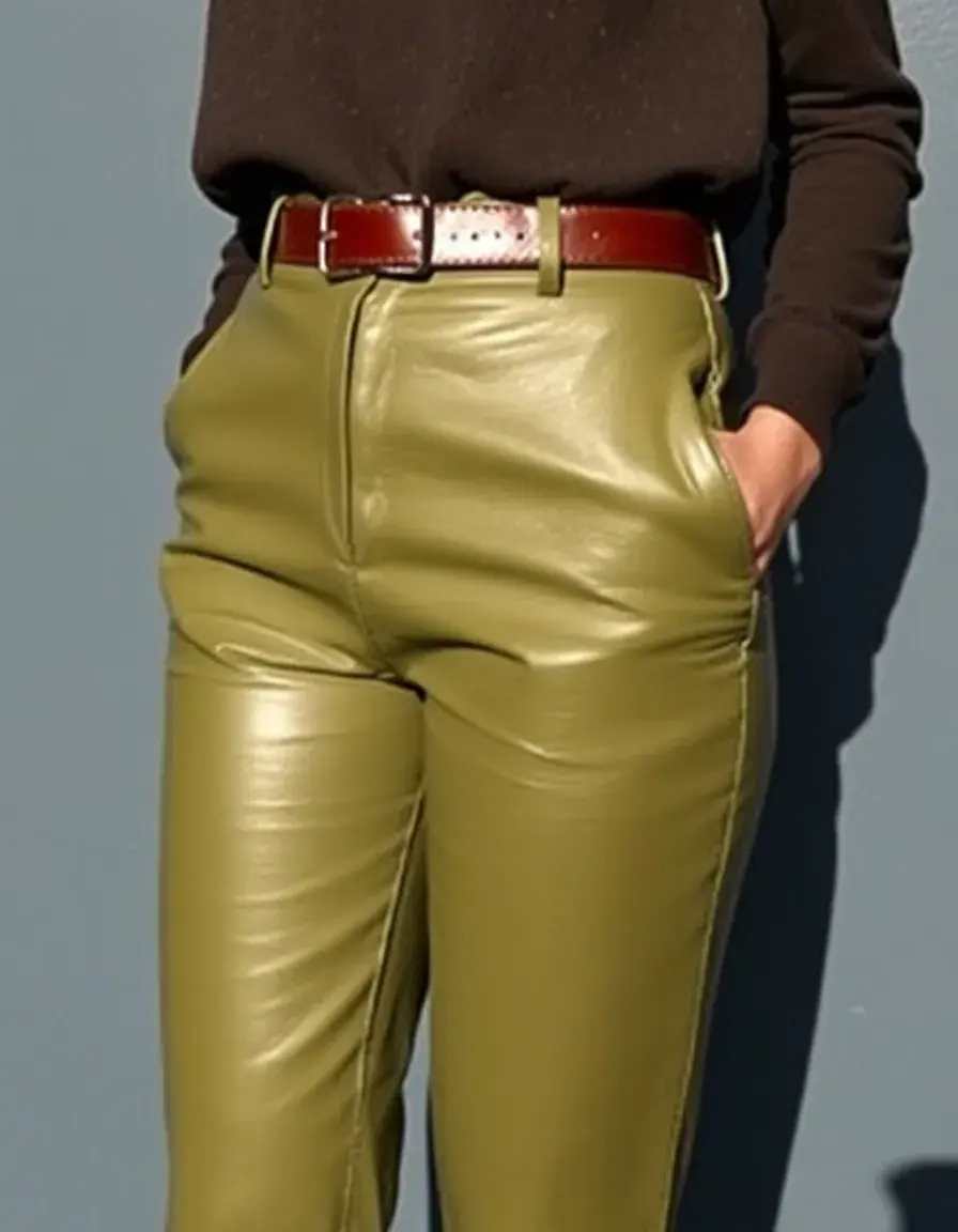 Pantaloni pelle uomo verde militare stile cargo