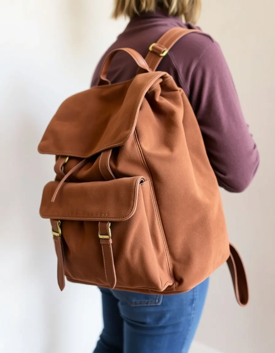 Zaino in pelle nubuck marrone con texture vellutata