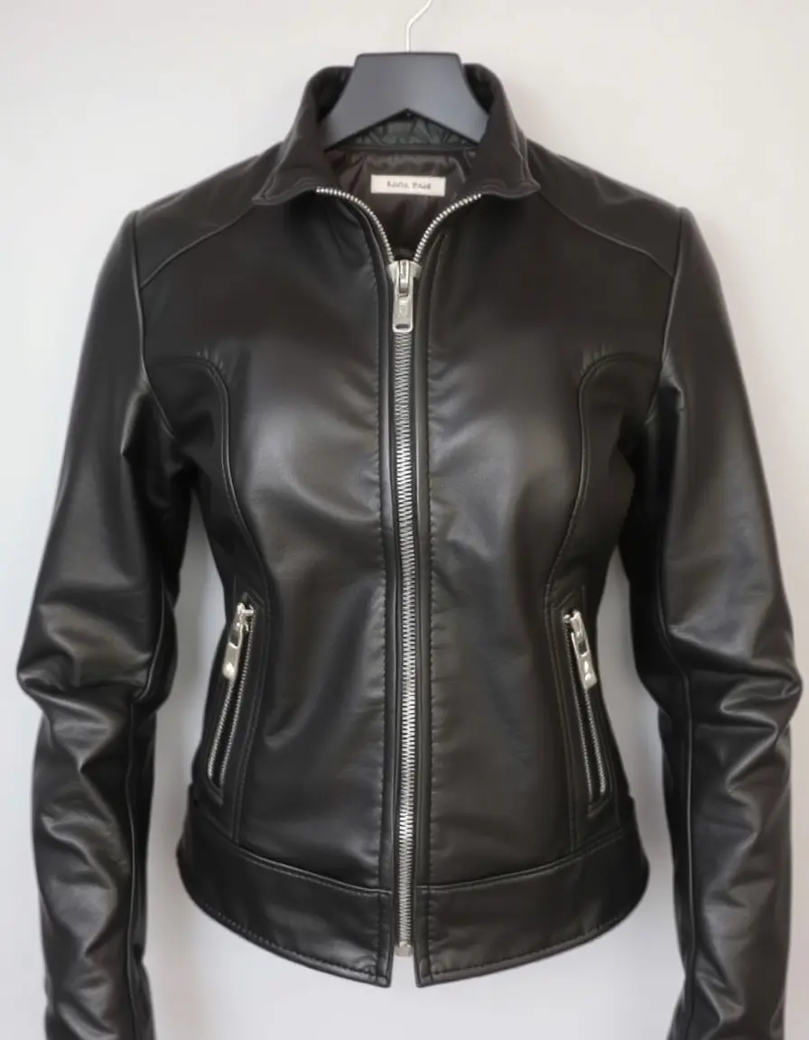 Giacca in pelle nera modello Racer con zip centrale