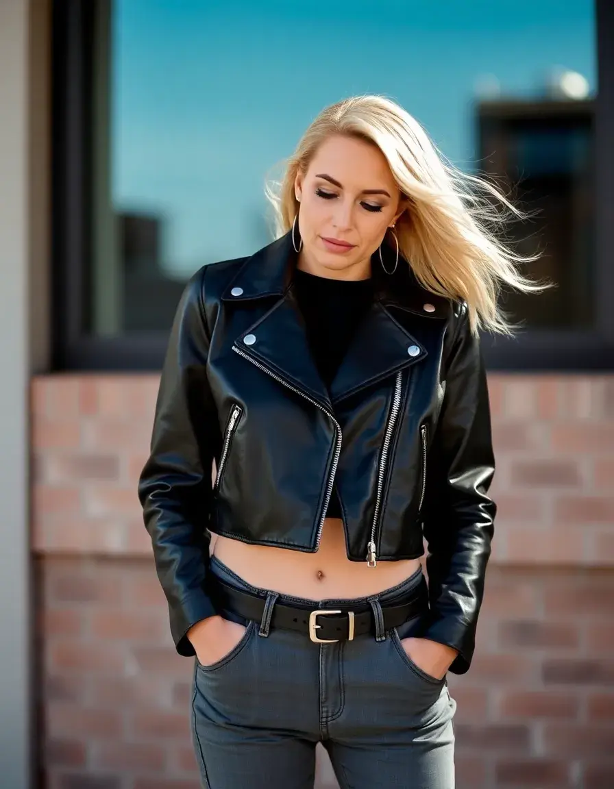 Giacca in pelle nera corta modello cropped